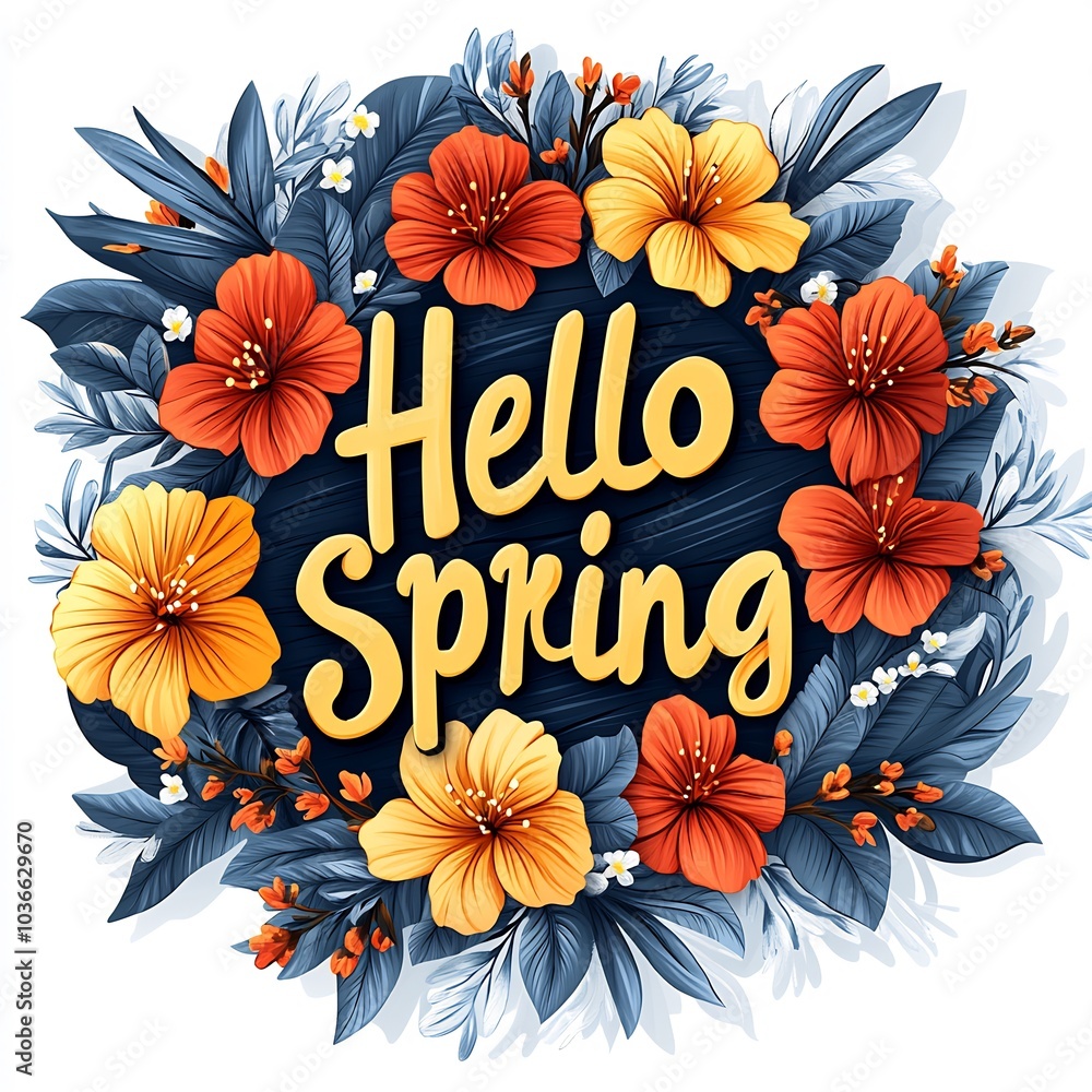 Poster bright and clean minimalistic background a round floral frame filled with vibrant spring flowers sur