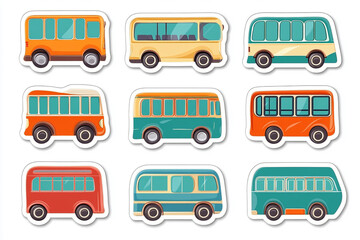 Bus isolated cut sticker set on white background