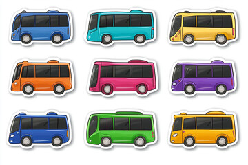 Fototapeta premium Bus isolated cut sticker set on white background