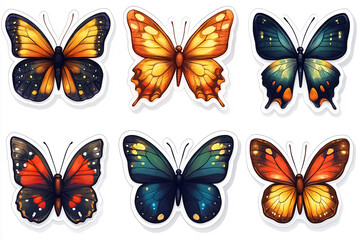 Butterfly isolated cut sticker set on white background