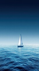 Fototapeta premium Majestic sailboat in crisp horizon, vibrant waters