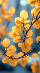 Autumn leaves yellow branches abstract background, leaf fall concept, yellow leaves bokeh