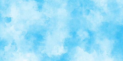 Beautiful painted cloudy natural blue watercolor cloudy sky clouds, Watercolor stain with hand paint pattern on blue canvas, Clouds and mist background on blue, Creative vintage light sky.