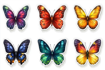Butterfly isolated cut sticker set on white background