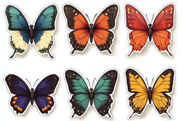Butterfly isolated cut sticker set on white background