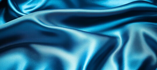 Obraz premium Luxurious Blue Silk Fabric Texture with Smooth Elegant Curves, Abstract Background Design.