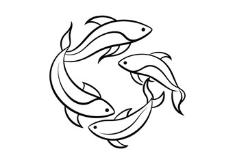 Minimalist Continuous Line Art of a School of Fish – Ocean Vector Design