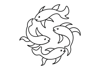 Minimalist Continuous Line Art of a School of Fish – Ocean Vector Design