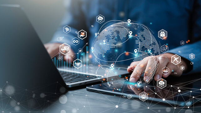 Green Logistic and Transport Management System technology clean energy and eco friendly for sustainable environment. Carbon neutral supply chain circular economy and Reduce greenhouse gas emission