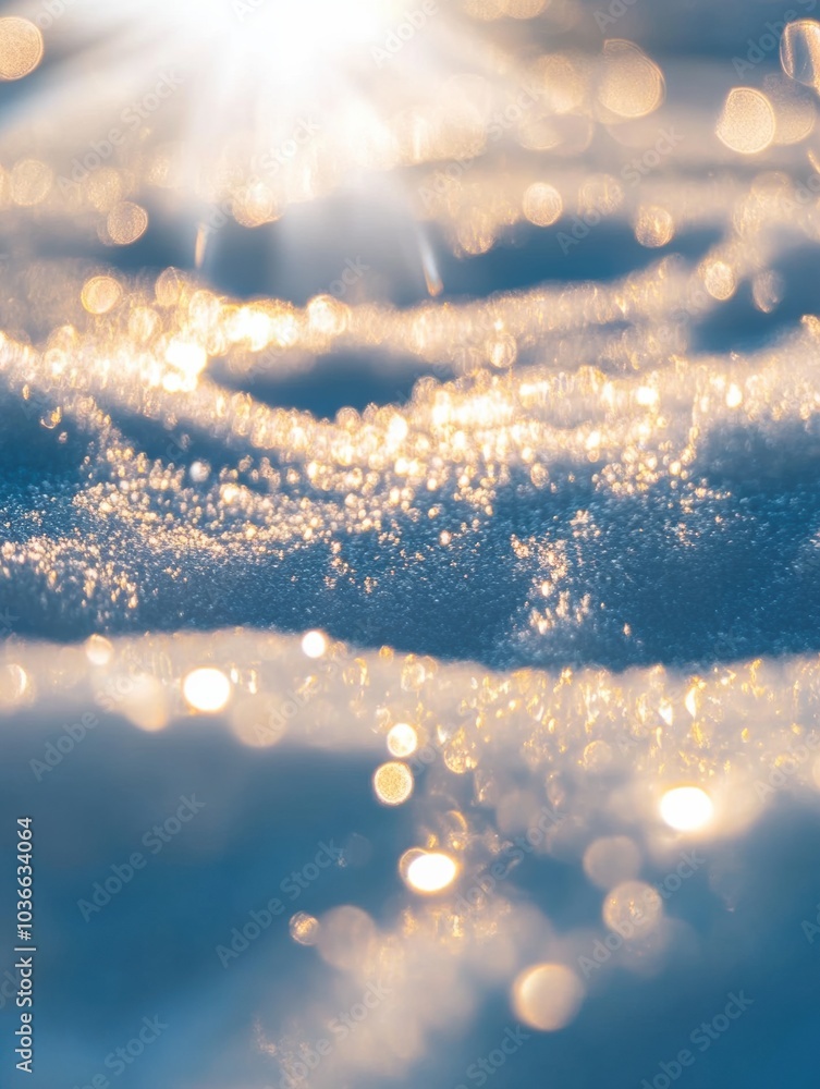 Poster sunlight dances on the surface of freshly fallen snow, creating a sparkling texture that highlights 