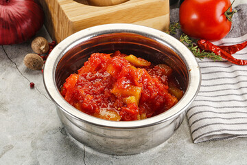 Homemade Lecho with tomato and paprika