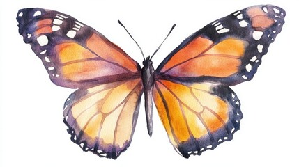 Obraz premium Beautiful watercolor illustration of an orange and black butterfly, resembling a monarch, perfect for Halloween. isolated on white background