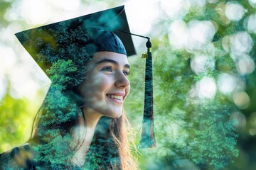 Graduate with cap, smiling outdoors