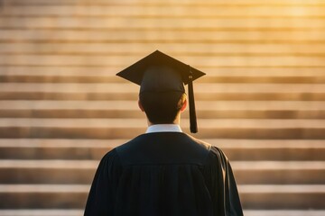 Graduate looking towards staircase