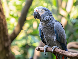 Fototapeta premium African Grey Parrot Mimicking Sounds, Captured in a Moment of Interaction