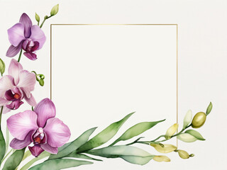 A blank wedding invitation adorned with a watercolor floral frame