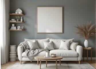 Frame mockup in living room interior background, modern style