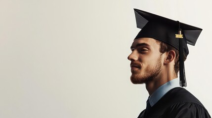 Graduate in cap and gown, profile view