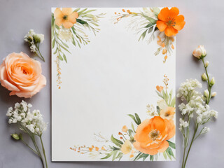 Soft watercolor floral wedding card with blank center.