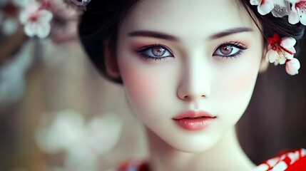 Beautiful asian woman in traditional kimono with japanese kimono, traditional japanese clothing.