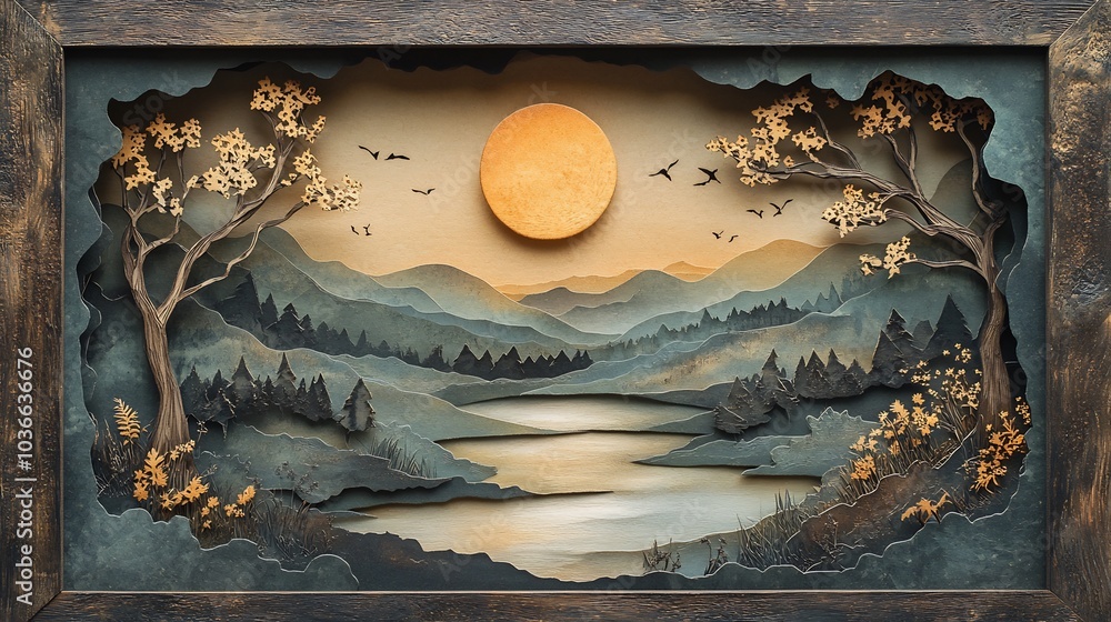 Aufkleber charming empty papercut nature icon framed by a rustic paper frame featuring subtle textures and ear