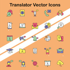 Translator vector icons representing translation services and multilingual communication.