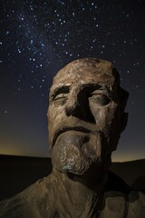 Fototapeta premium Night Sky Sculpture: A Close-Up of a Serene Face Beneath a Starry Sky, Ideal for Art and Cultural References