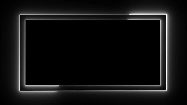 neon border frame, white glowing border, rectangle, square, frame, black screen frame, border black screen, glowing frame, glowing border
