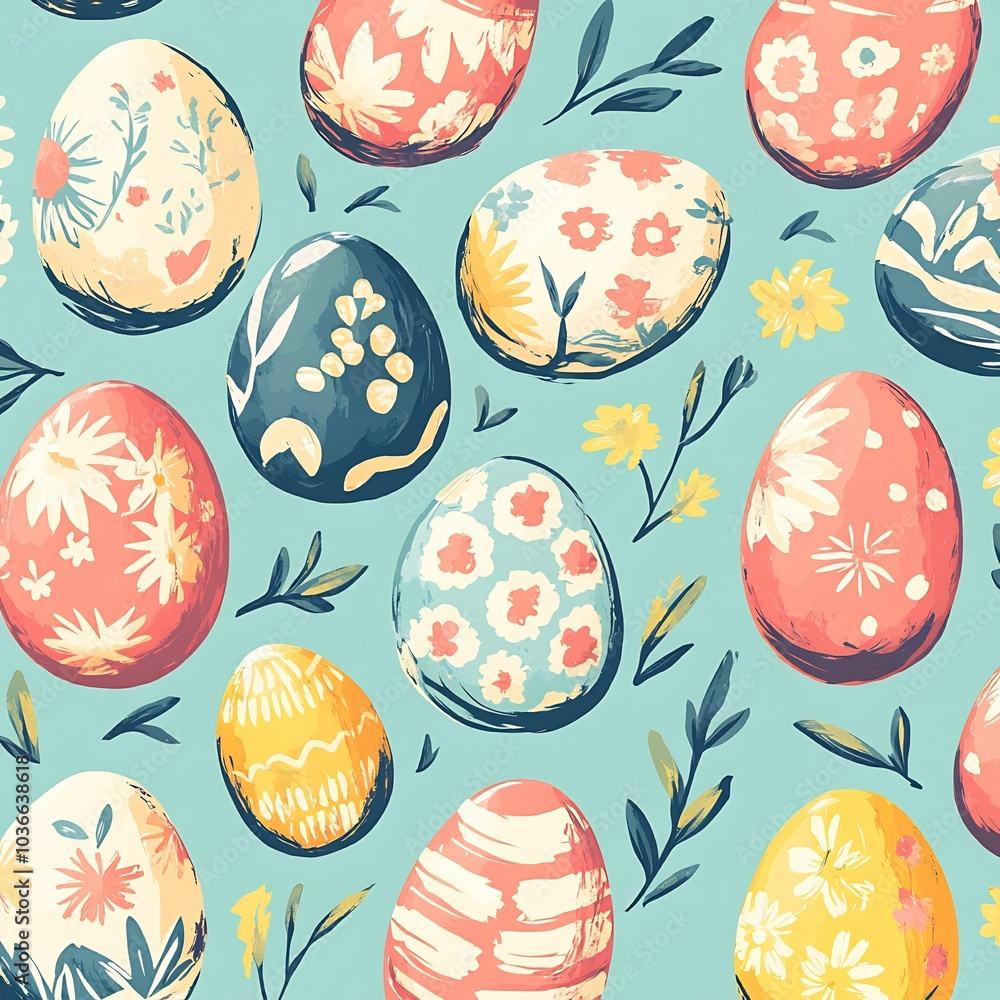 Aufkleber charming handdrawn easter egg pattern running horizontally across the image with playful designs and