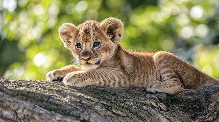 Obraz premium A young lion cub exploring the world around it, curious and playful