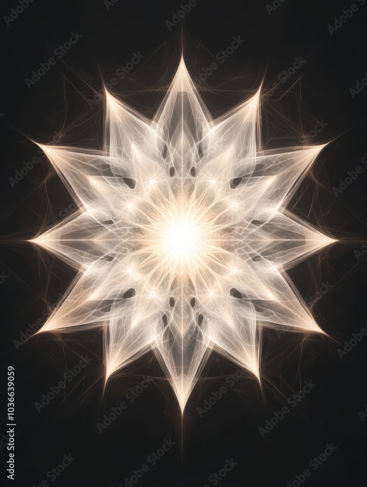 Poster delicate symmetries reminiscent of snowflakes illuminate softly, creating a captivating visual effec