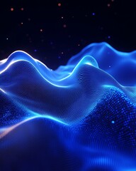 A mesmerizing wave of glowing blue light creating an abstract landscape, perfect for backgrounds in digital art and technology themes.