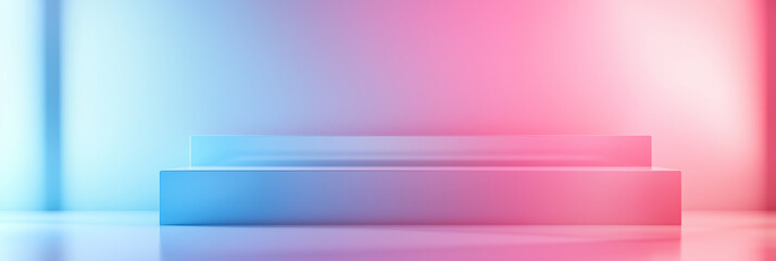 Fototapeta premium Soft gradient background transitioning from pink to blue with even lighting, ideal for fashion display setups. Perfect backdrop for women's clothing exhibitions or modern product showcases.