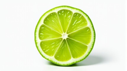 Vibrant Cross Section Slice of Lime With Vivid Green Tones and Translucent Flesh on Isolated White Background