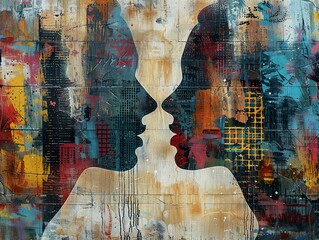 Abstract Portrait of Two Faces in Dialogue