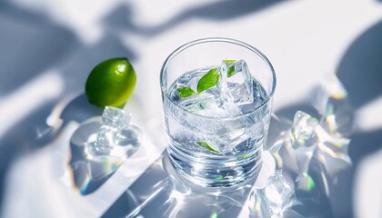 A Crystal-Clear Glass of Lime Water with Ice