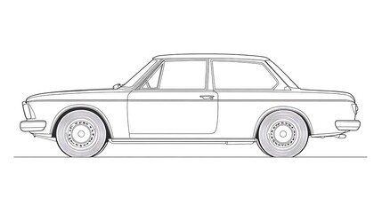 A minimalist cartoon outline of a simple car with two windows and round wheels, perfect for a kids' coloring page