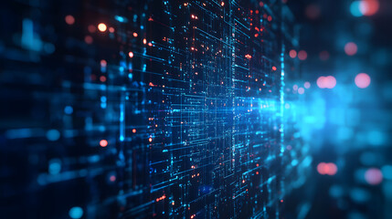 Red blue digital background technology technological operations neural networks AI big data transmission encryption archives audio visual science cyber connection technology computer coding virus