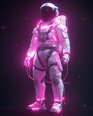 Futuristic astronaut in neon gear, exploring the cosmos with vibrant lighting and a sleek design, perfect for science fiction themes.