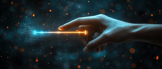 A hand reaching out to a glowing line of energy, illustrating connection and the power of imagination in a vibrant, mystical scene.