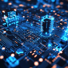 Futuristic Circuit Board With Glowing neon lines, Modern Technology Background, 3D Rendering