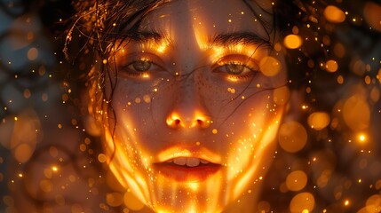 Glowing Portrait: Woman with Golden Sparkles