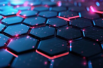 Fototapeta premium Abstract Hexagon Pattern with Glowing Lines and Dots
