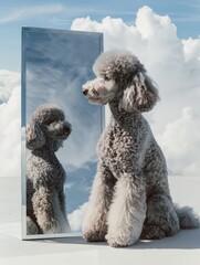 Curly-Haired Dog Mirrors Sky's Beautiful Clouds