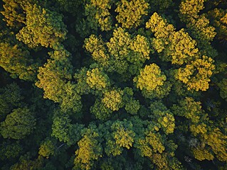 Aerial view of lush green forest with dense treetops, showcasing nature's vibrant beauty.