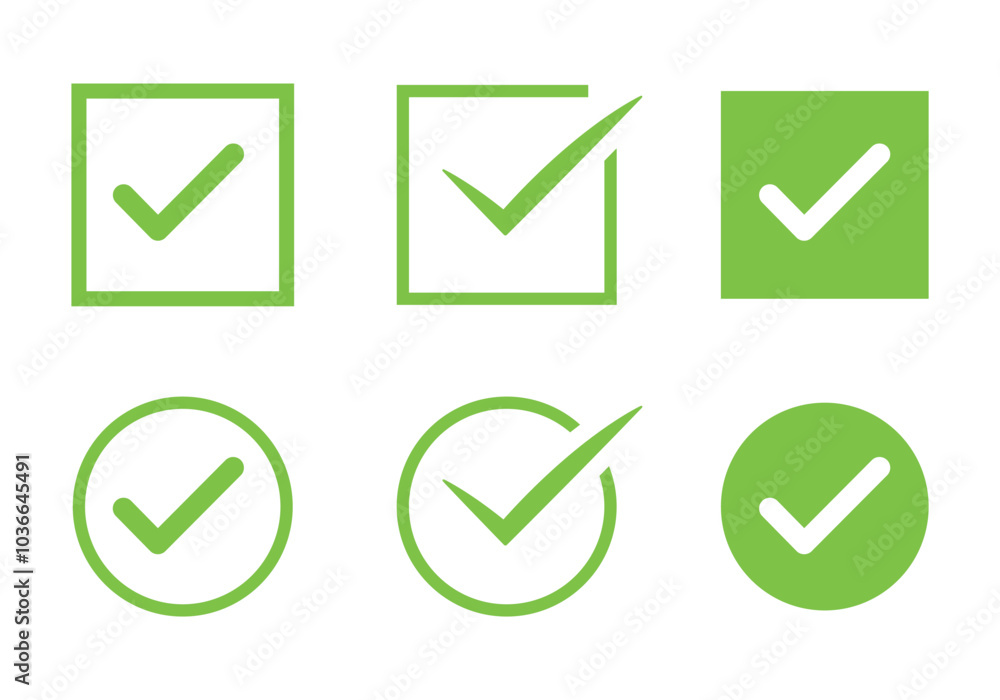 Poster check mark icon set. check mark box square frame. check box icon with correct buttons and yes checkm