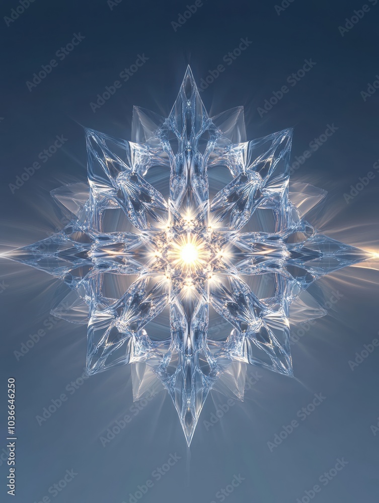 Poster delicate and symmetrical snowflake-like shapes radiate light, showcasing an elegant winter design ag