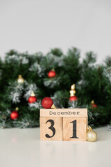 Golden Christmas lights defocused in bokeh effect. Copy space. Can be used as wallpaper. Can be used for New year's celebration.