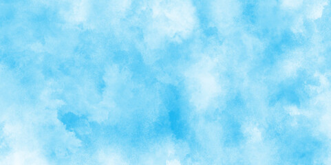 Beautiful painted cloudy natural blue watercolor cloudy sky clouds, Watercolor stain with hand paint pattern on blue canvas, Clouds and mist background on blue, Creative vintage light sky.