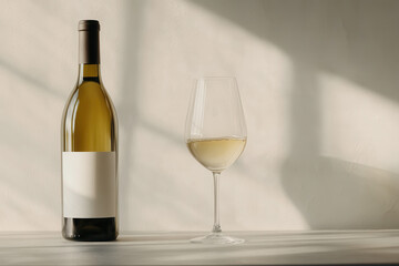 Elegant White Wine and Glass in Serene Light: A Harmonious Still Life